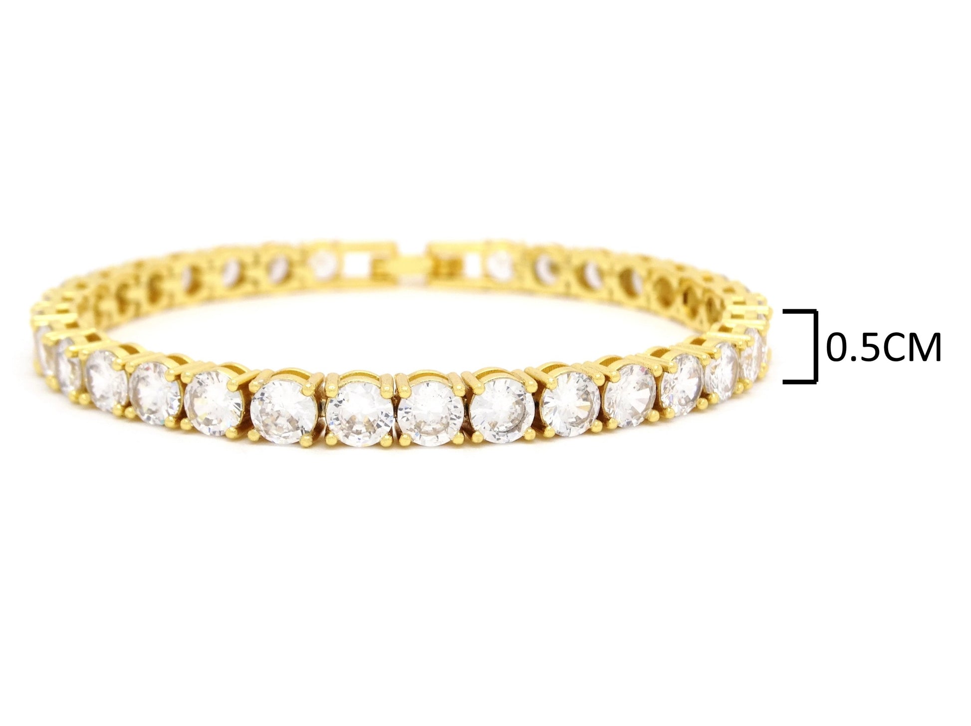 Yellow gold round white tennis bracelet MEASUREMENT