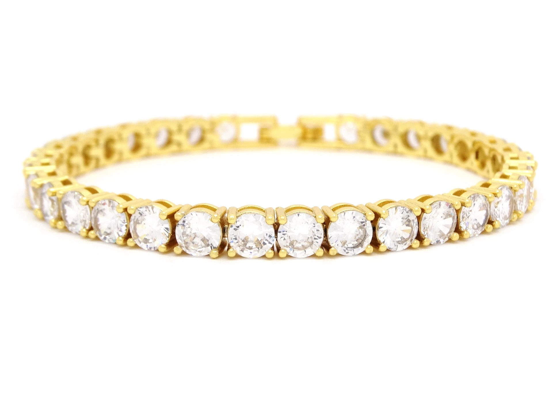 Yellow gold round white tennis bracelet MAIN