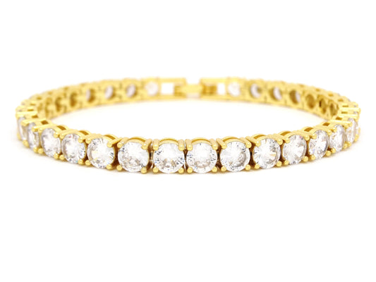 Yellow gold round white tennis bracelet MAIN