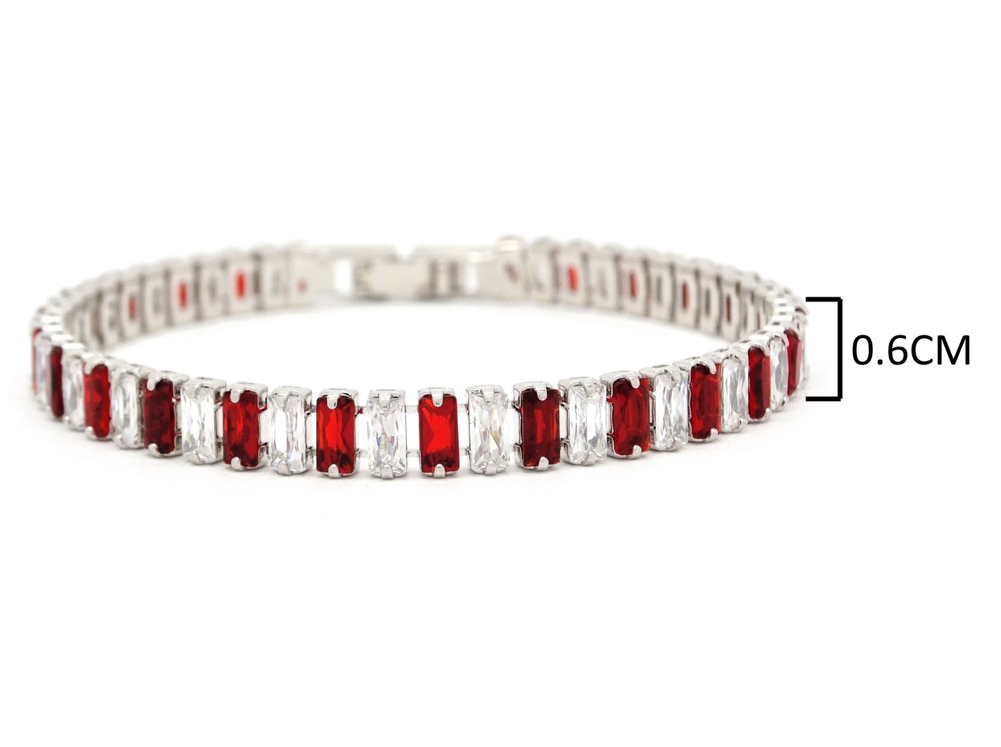 Red and white baguette tennis bracelet MEASUREMENT