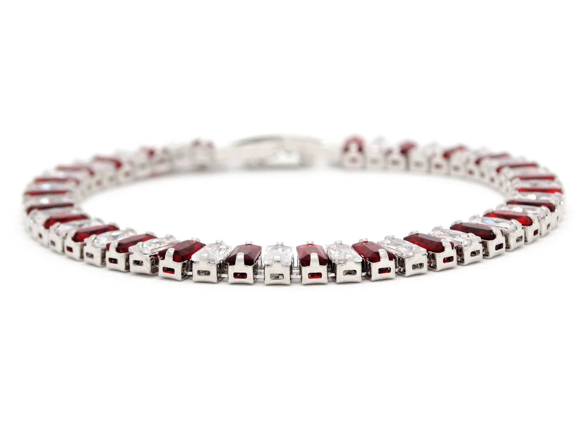 Red and white baguette tennis bracelet SIDE