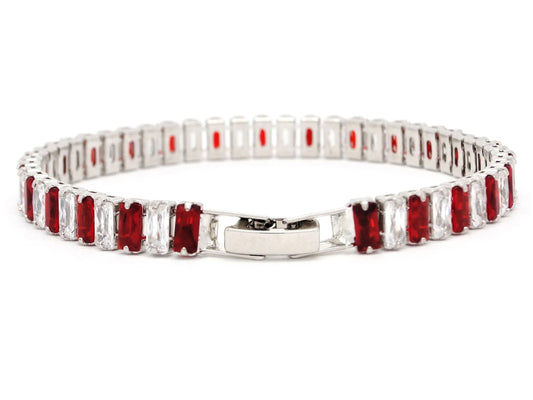 Red and white baguette tennis bracelet BACK