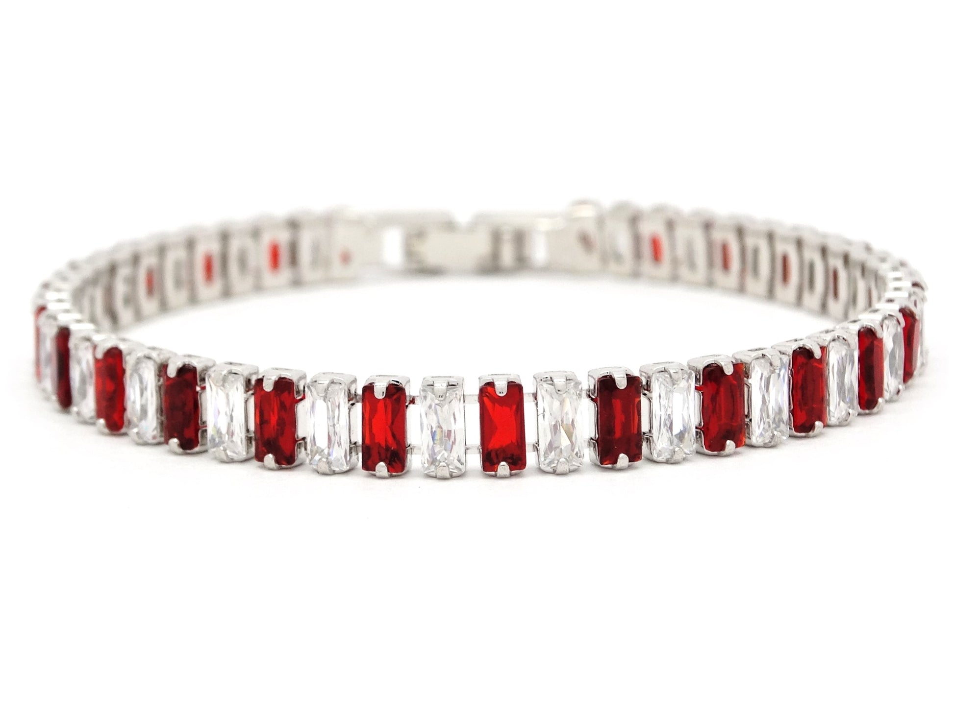 Red and white baguette tennis bracelet MAIN