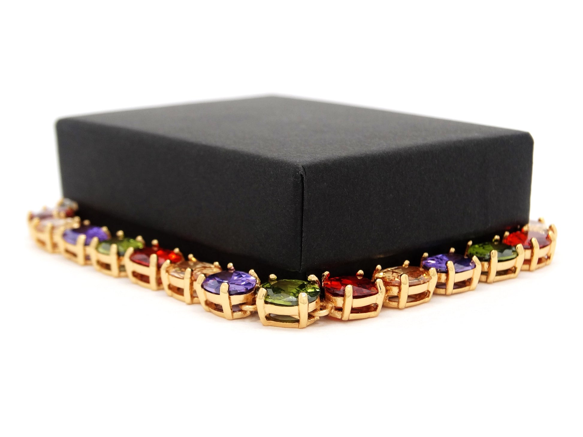 Yellow gold different colored oval gems bracelet GIFT BOX