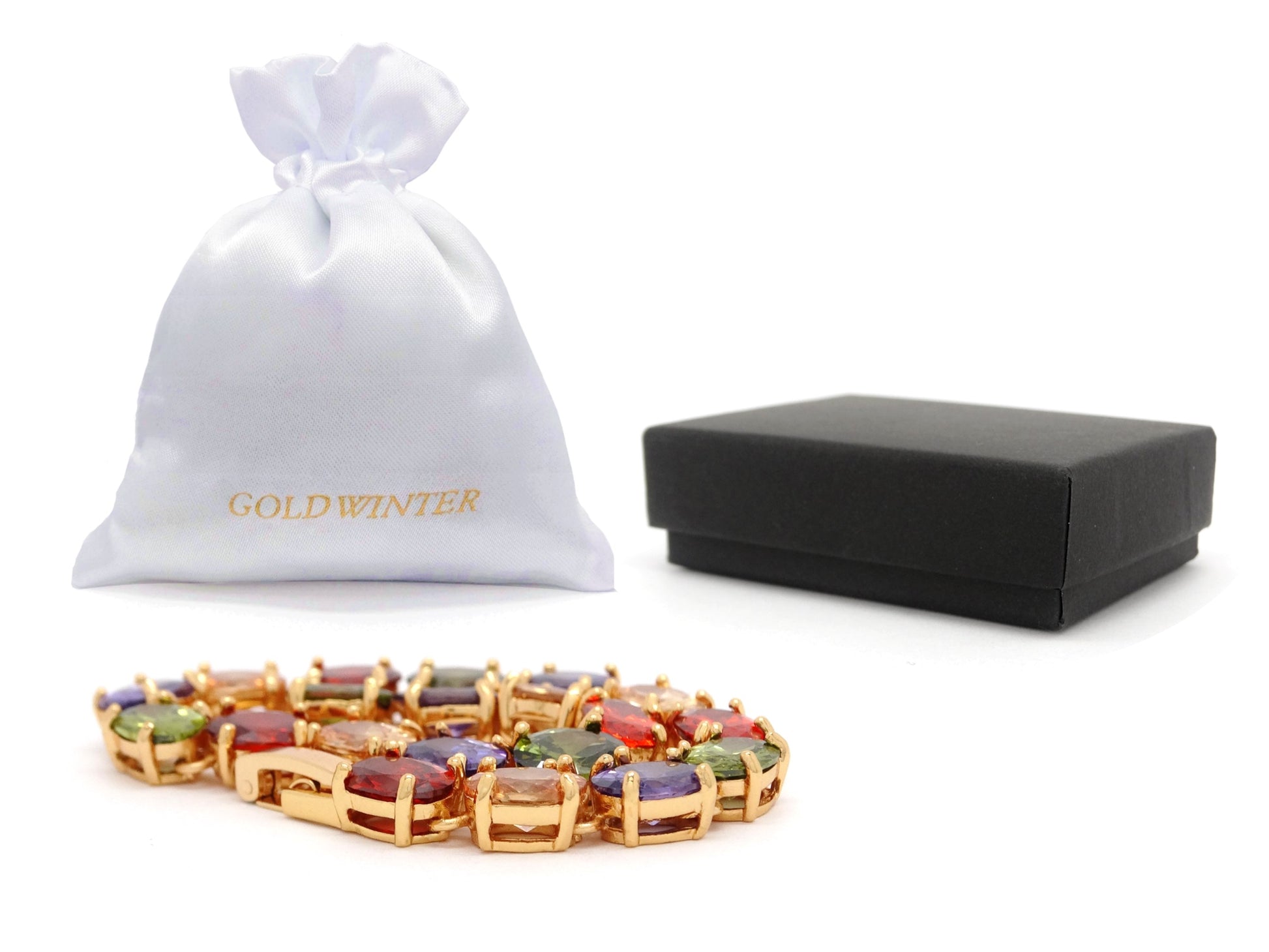 Yellow gold different colored oval gems bracelet GIFT BAG AND BOX