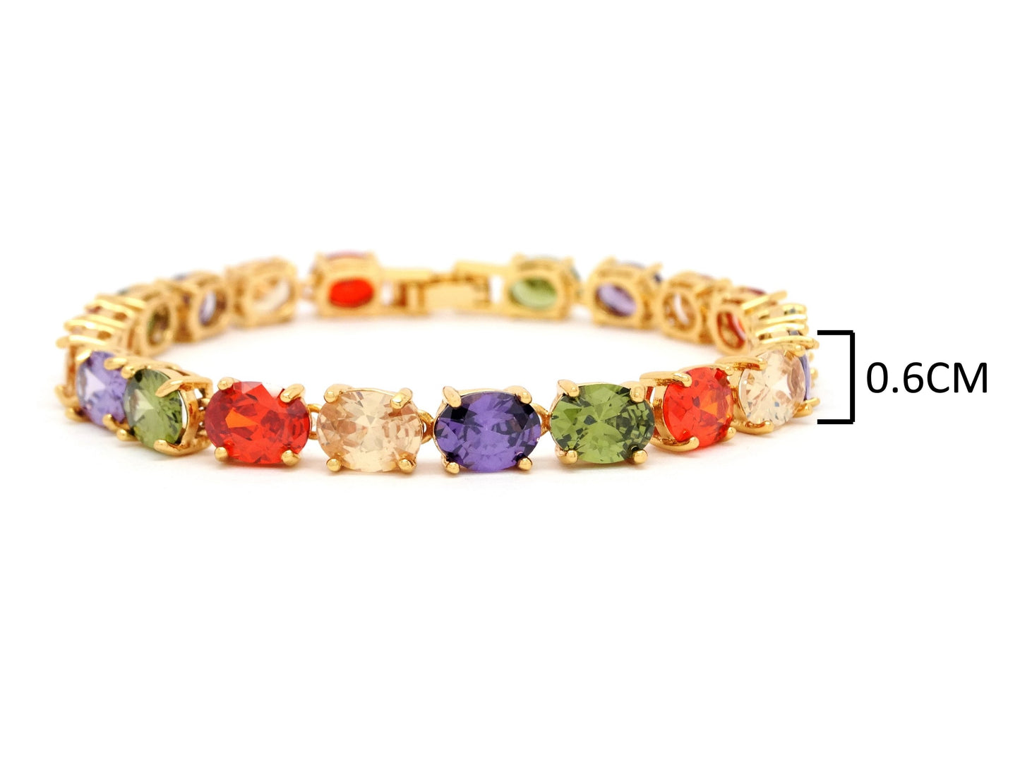 Yellow gold different colored oval gems bracelet MEASUREMENT