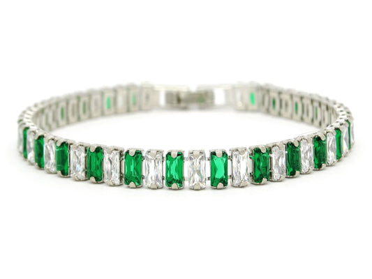 Green and white baguette tennis bracelet MAIN
