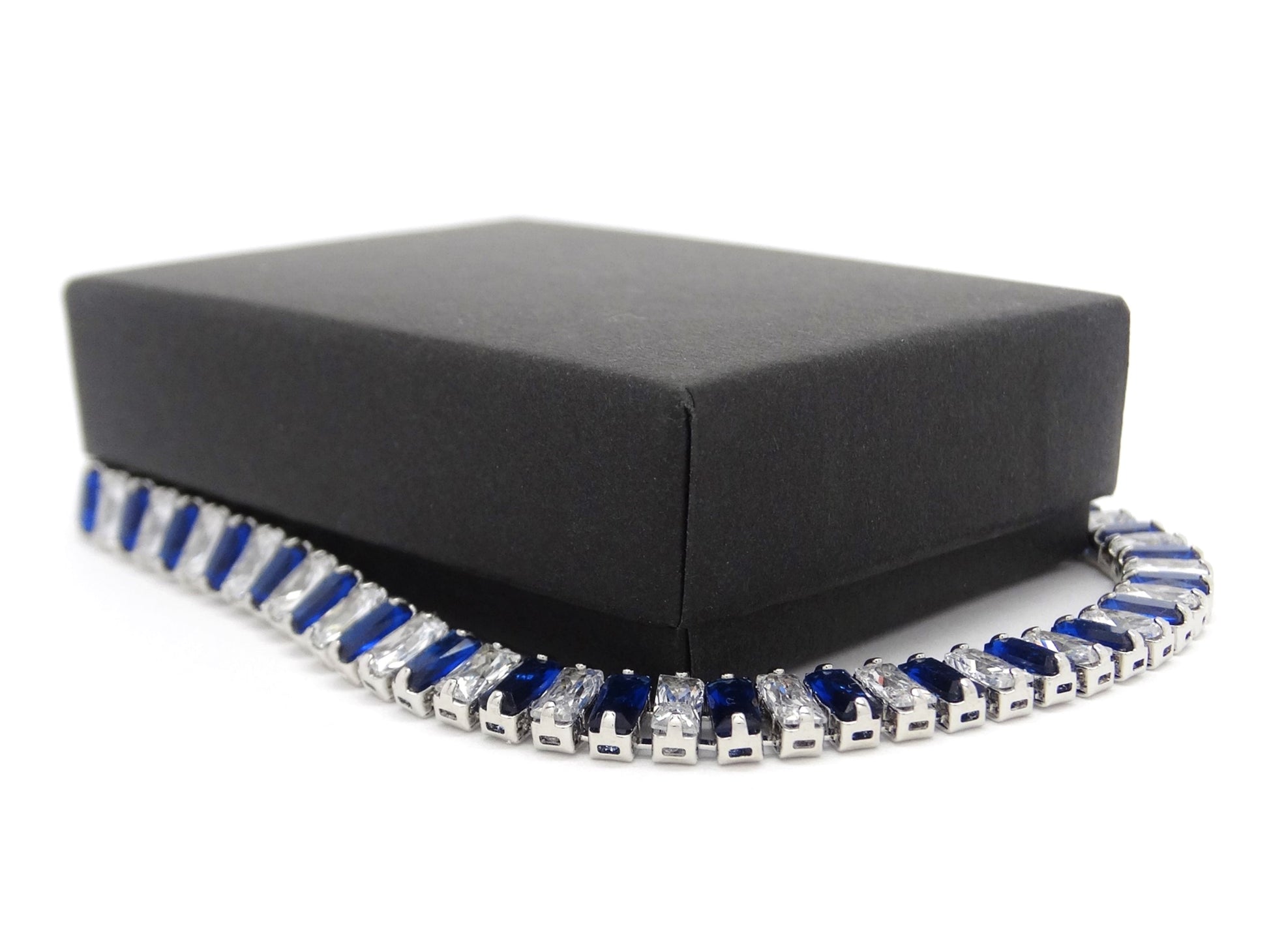 Blue and white baguette tennis bracelet GIFT BOX