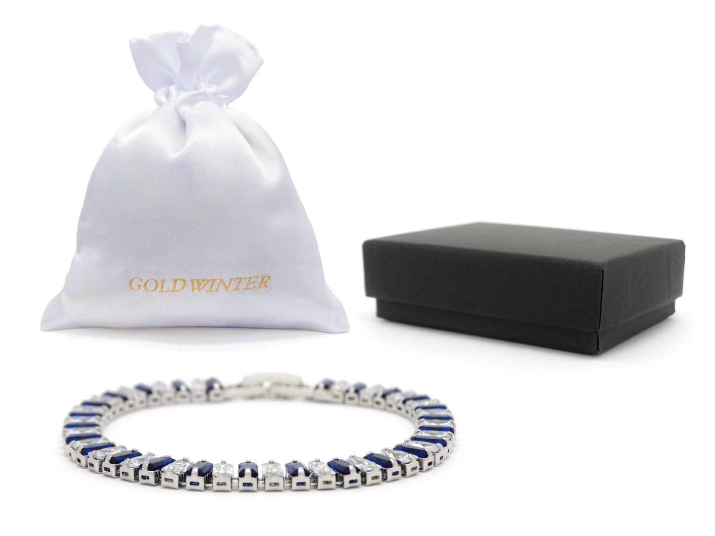 Blue and white baguette tennis bracelet GIFT BAG AND BOX