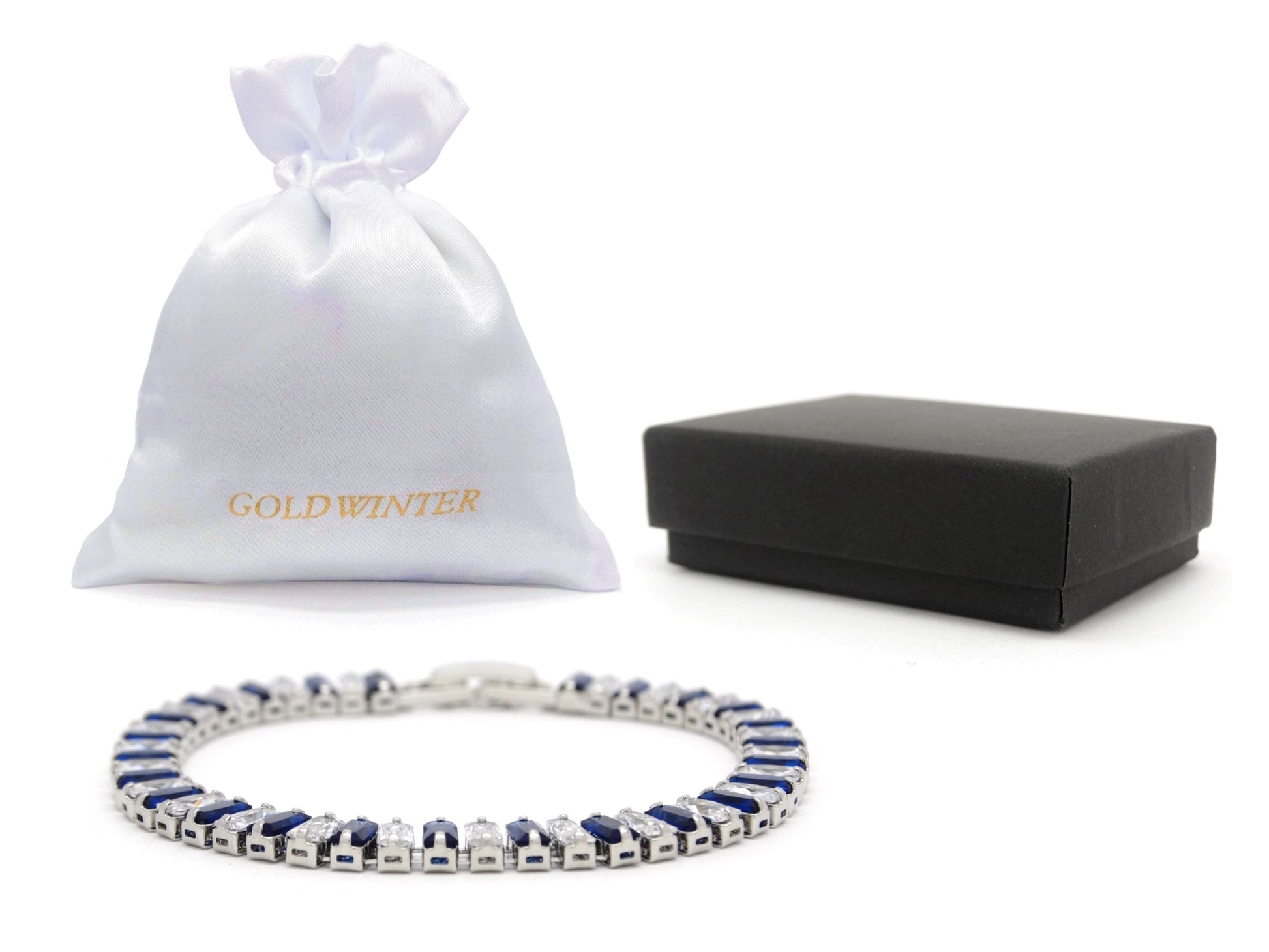 Blue and white baguette tennis bracelet GIFT BAG AND BOX