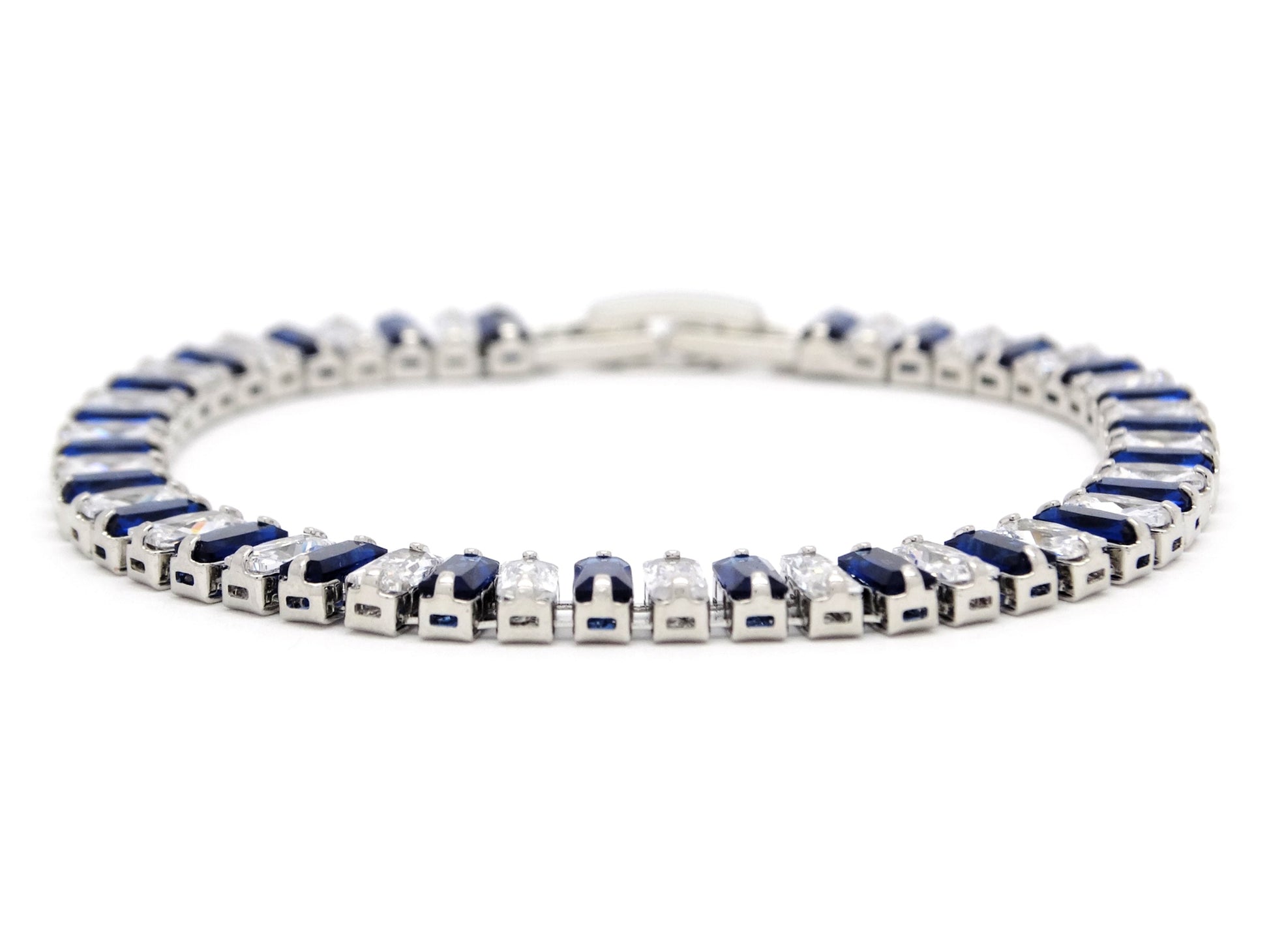 Blue and white baguette tennis bracelet DISPLAY
