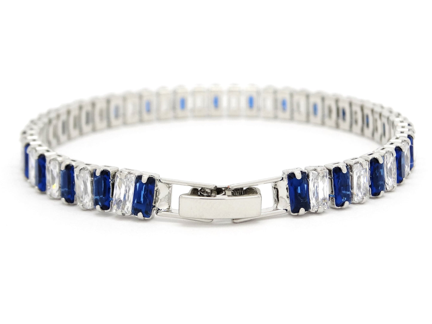 Blue and white baguette tennis bracelet BACK