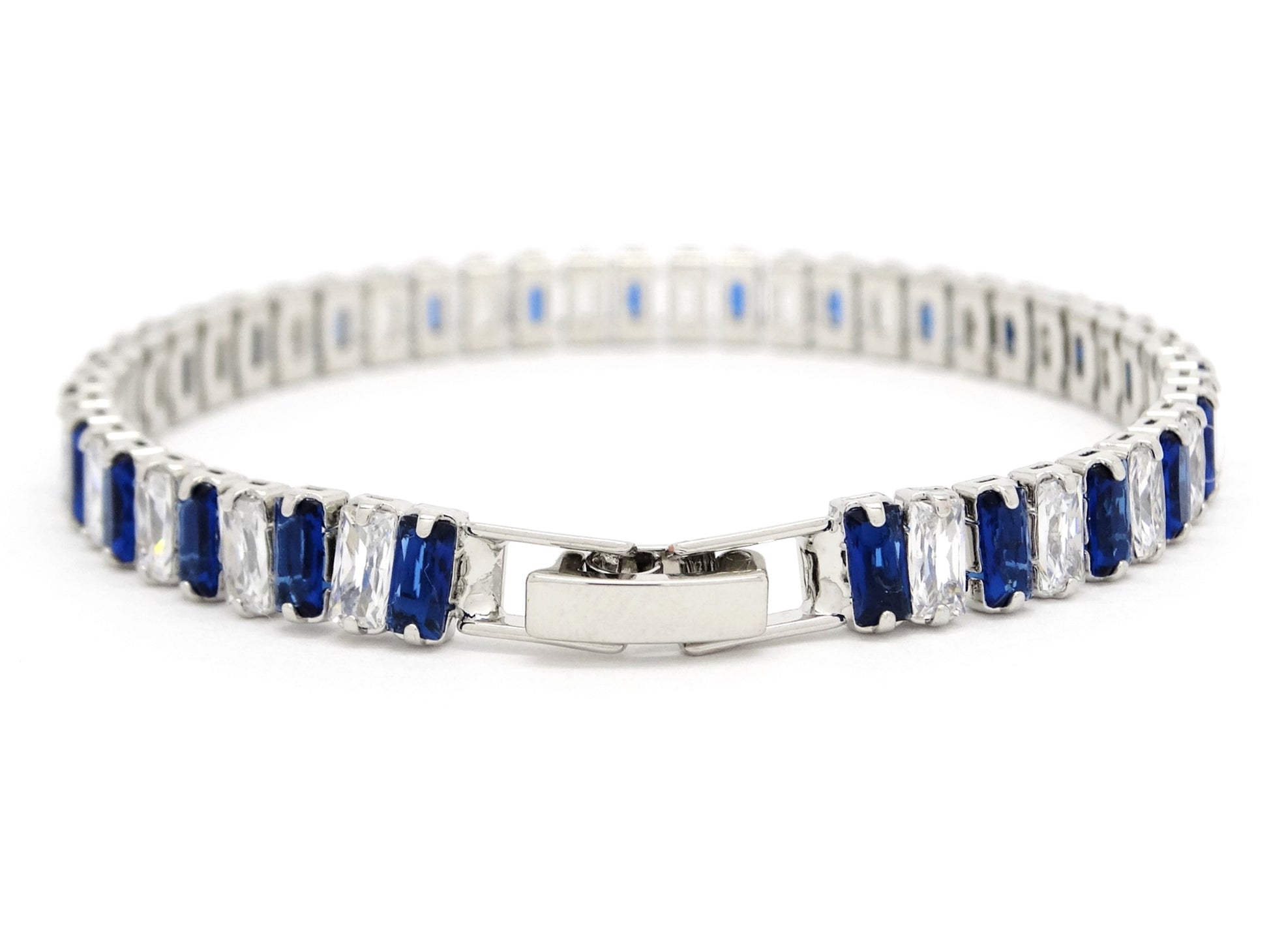 Blue and white baguette tennis bracelet BACK