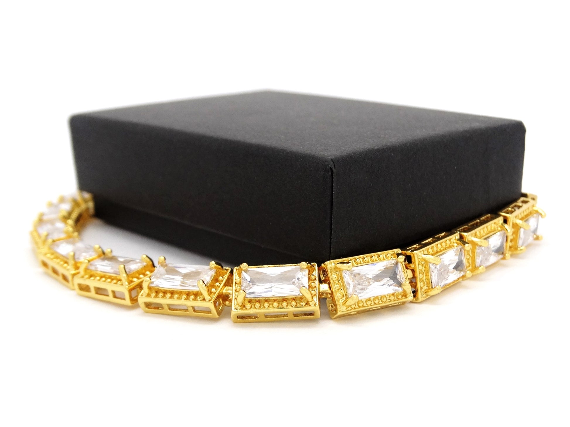 Yellow gold 14 baguette gems tennis bracelet GIFT BOX