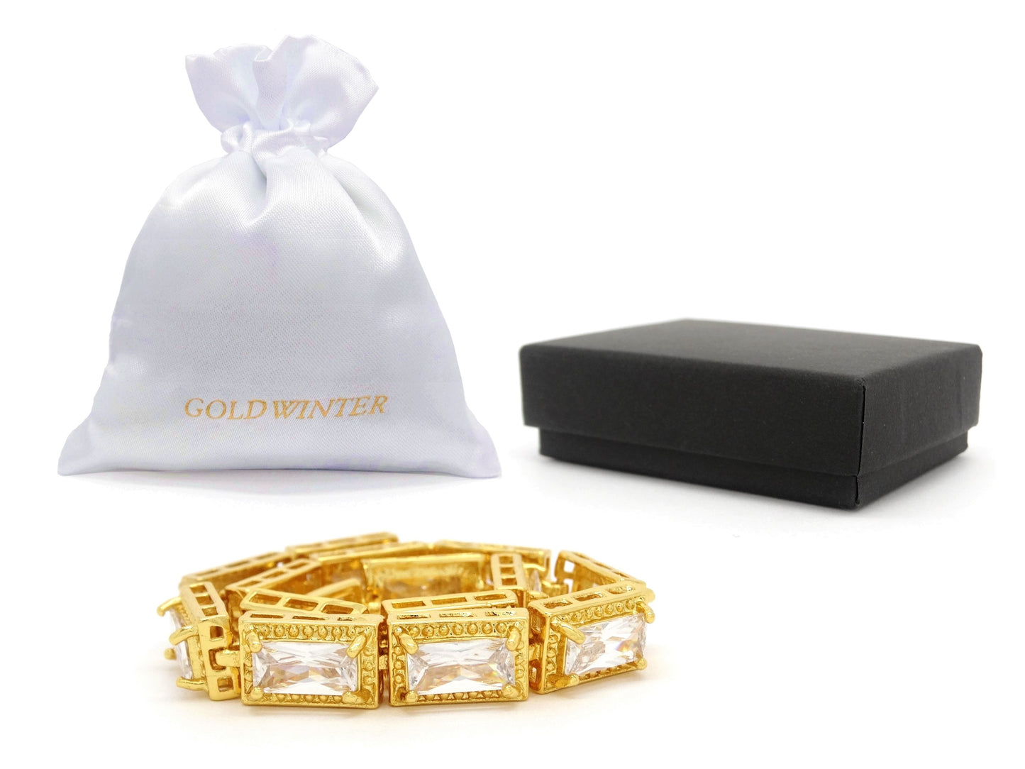 Yellow gold 14 baguette gems tennis bracelet GIFT BAG AND BOX