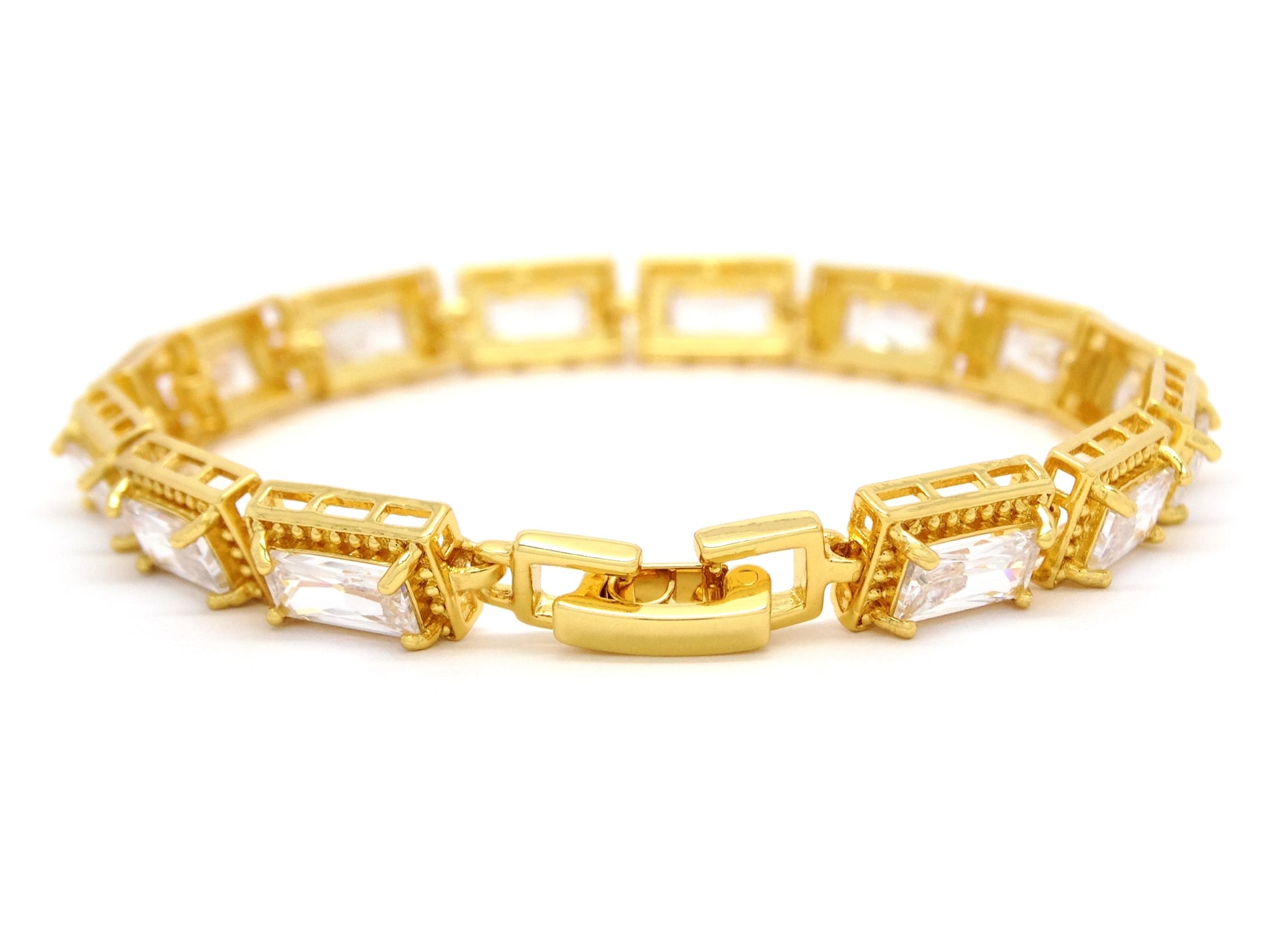 Yellow gold 14 baguette gems tennis bracelet BACK