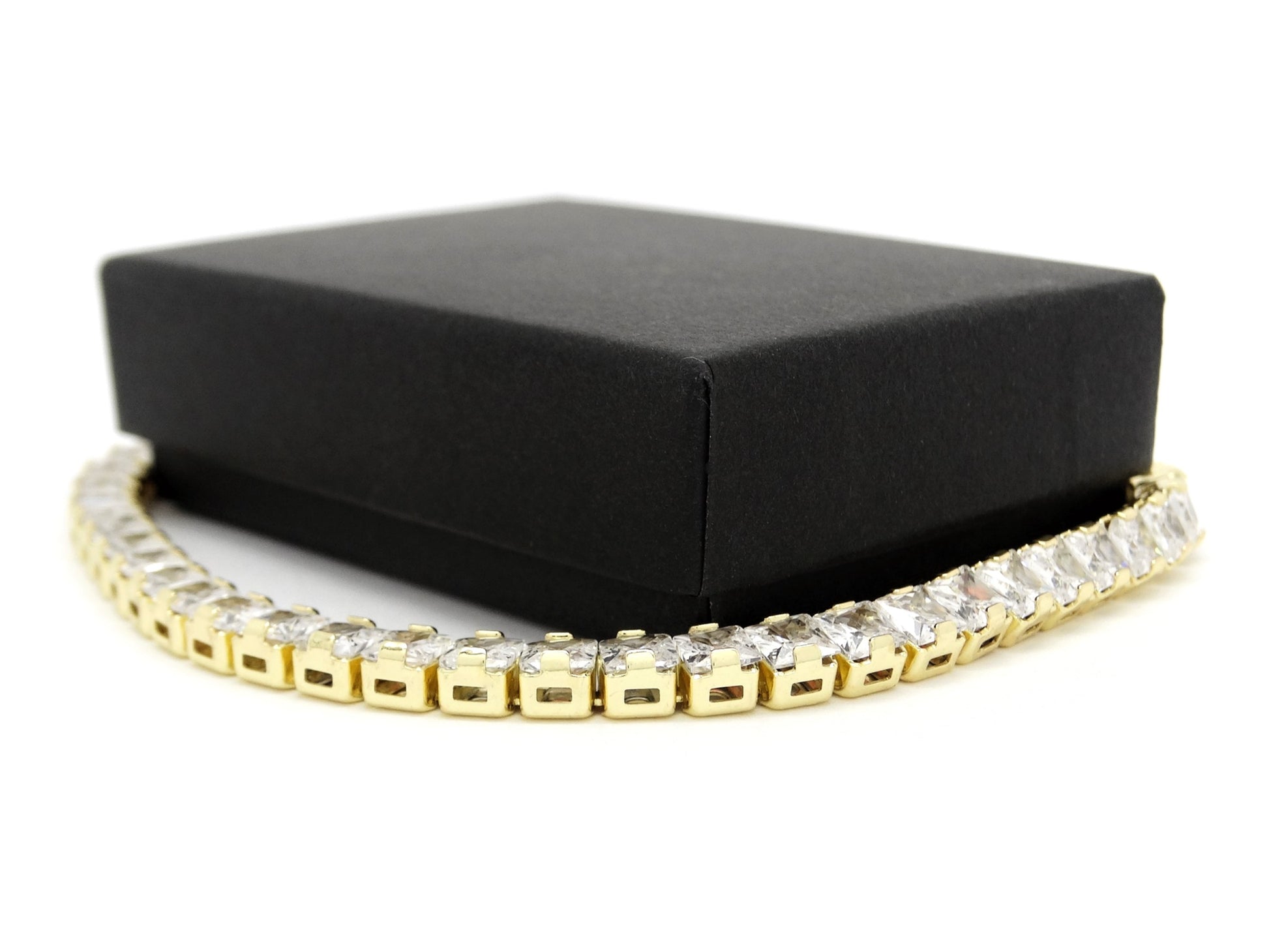 Yellow gold princess white tennis bracelet GIFT BOX