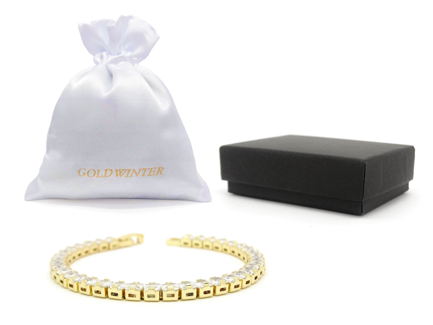 Yellow gold princess white tennis bracelet GIFT BAG AND BOX