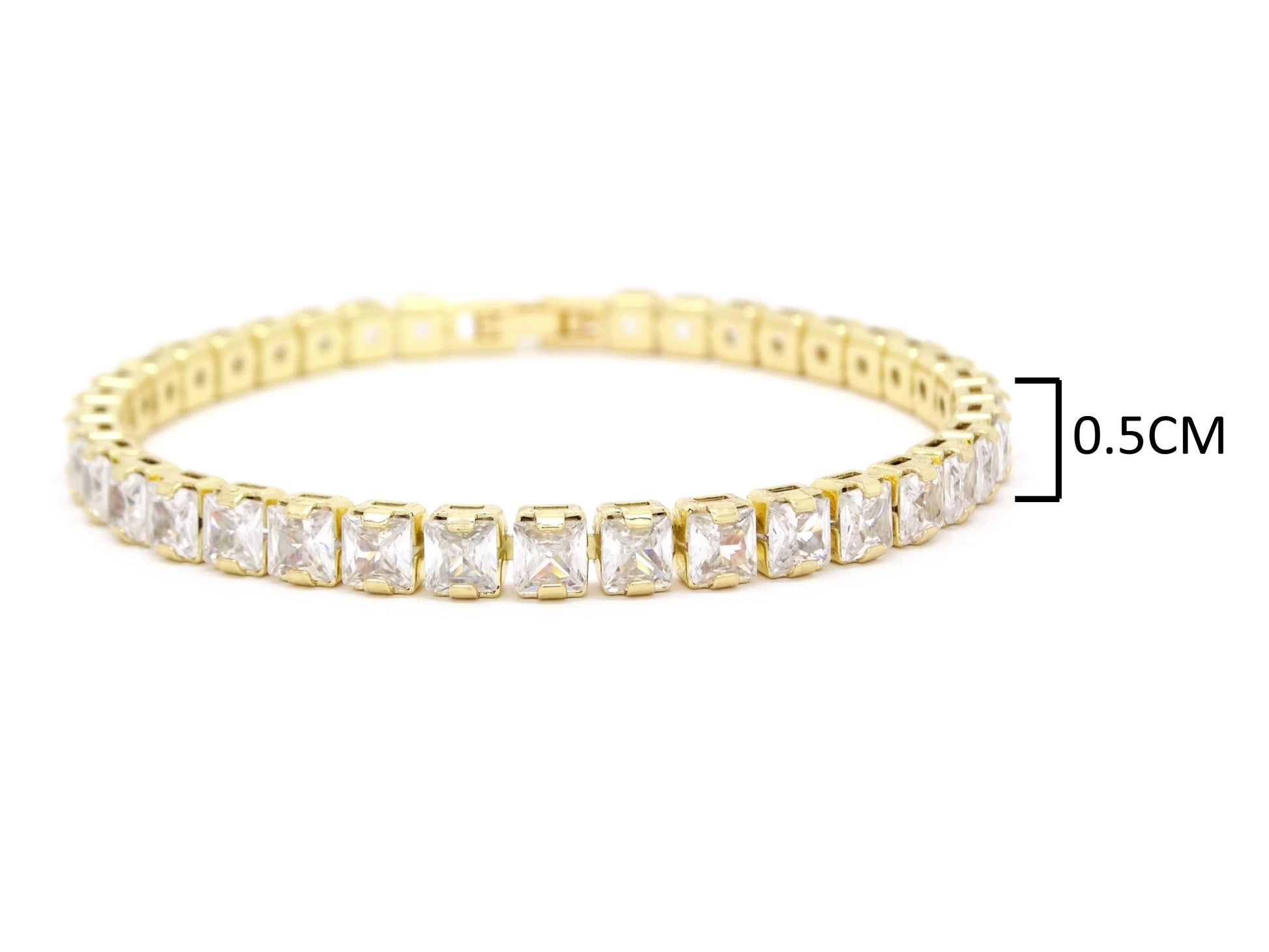 Yellow gold princess white tennis bracelet MEASUREMENT