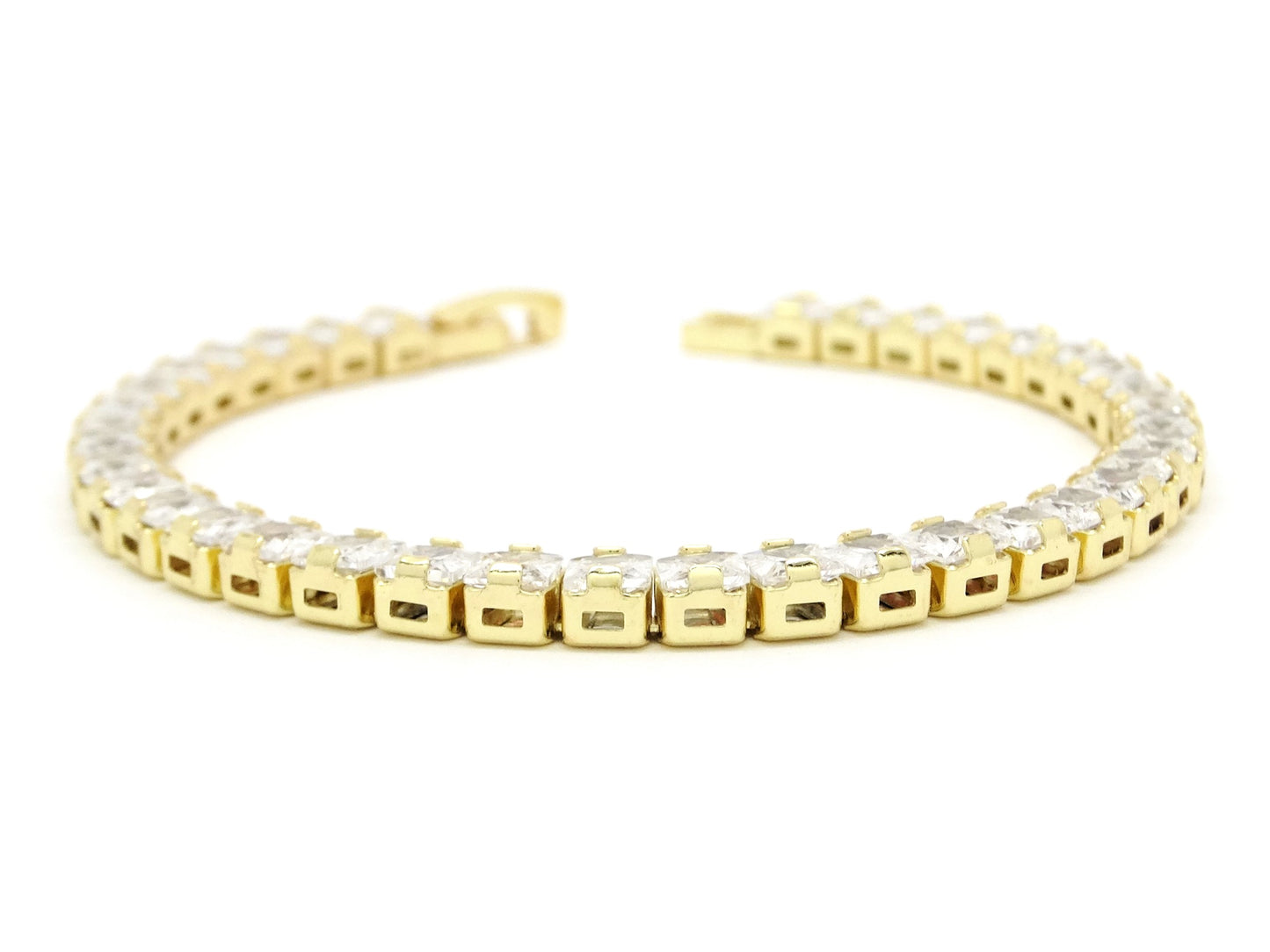 Yellow gold princess white tennis bracelet DISPLAY