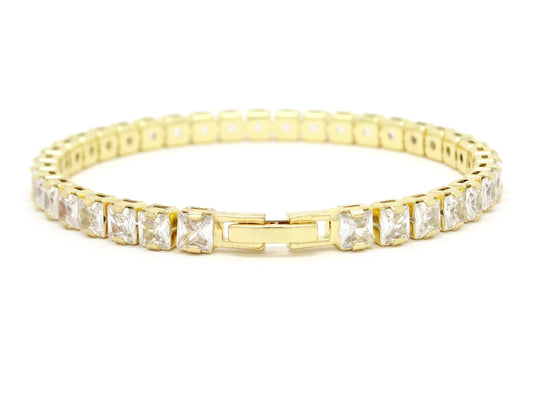 Yellow gold princess white tennis bracelet BACK