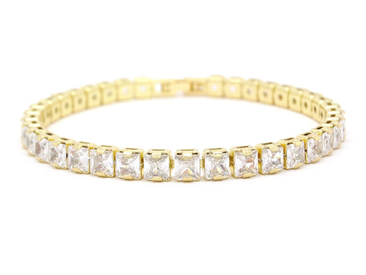 Yellow gold princess white tennis bracelet MAIN