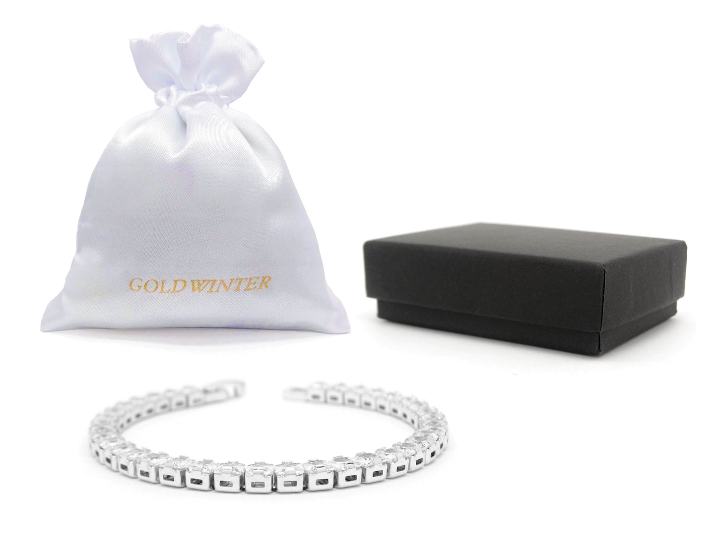 White gold princess white tennis bracelet GIFT BAG AND BOX