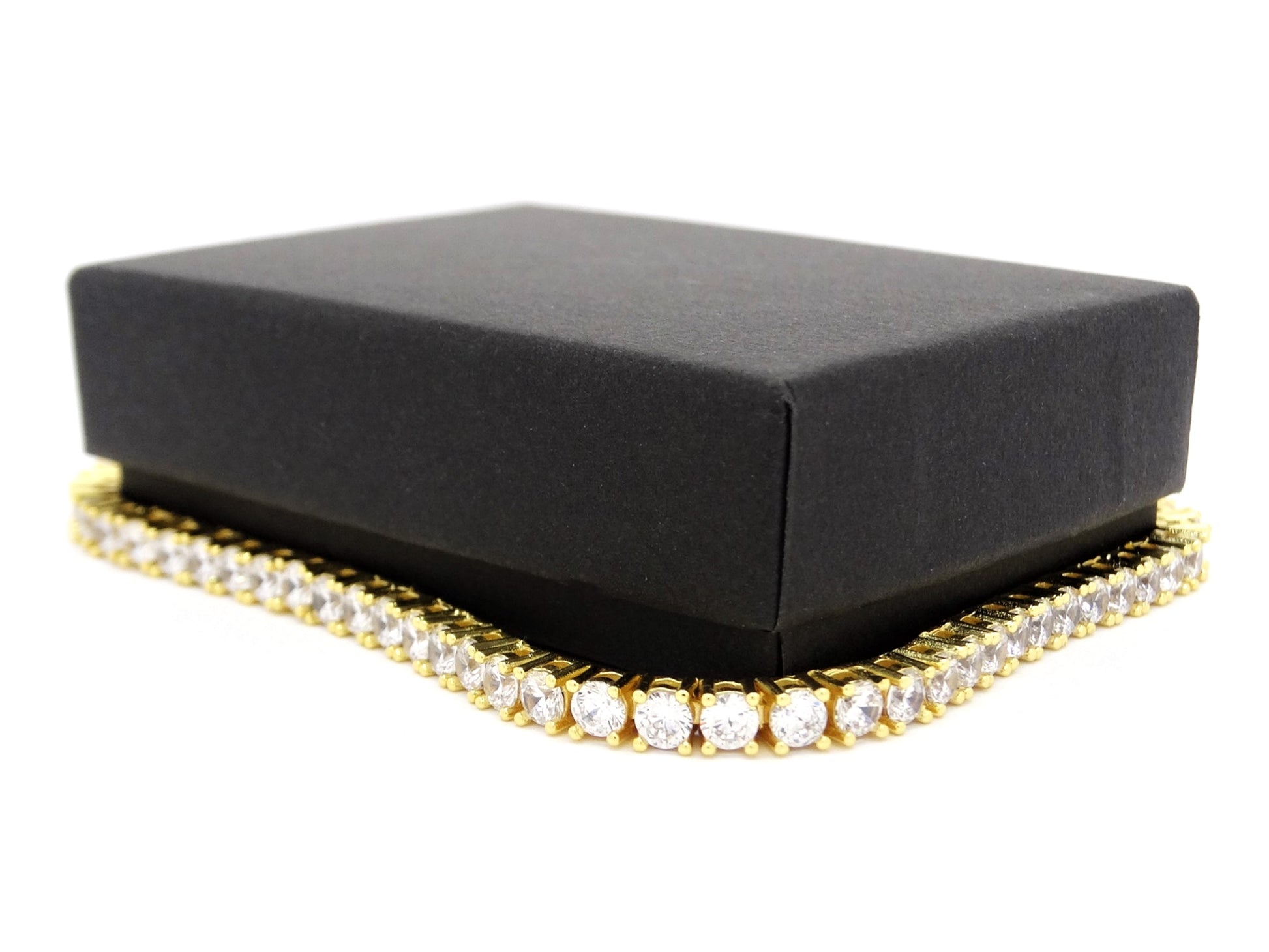 Yellow gold thin round white tennis bracelet GIFT BOX