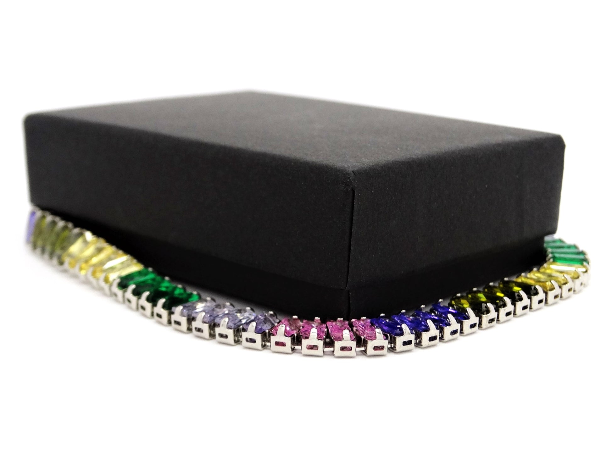 Four of each color baguette tennis bracelet  GIFT BOX