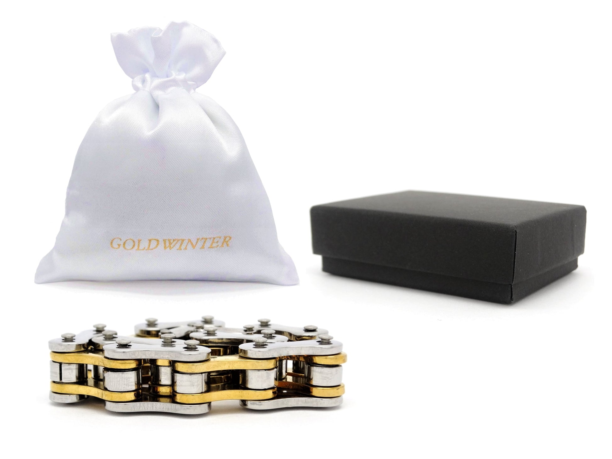 Stainless steel with gold inner links bike chain bracelet GIFT BAG