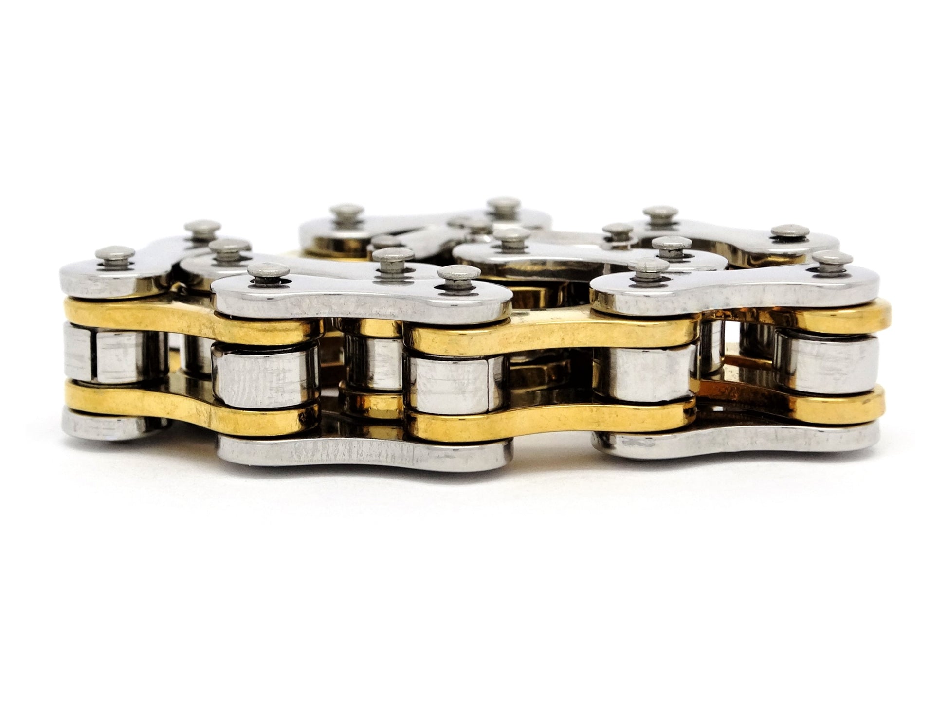 Stainless steel with gold inner links bike chain bracelet DISPLAY