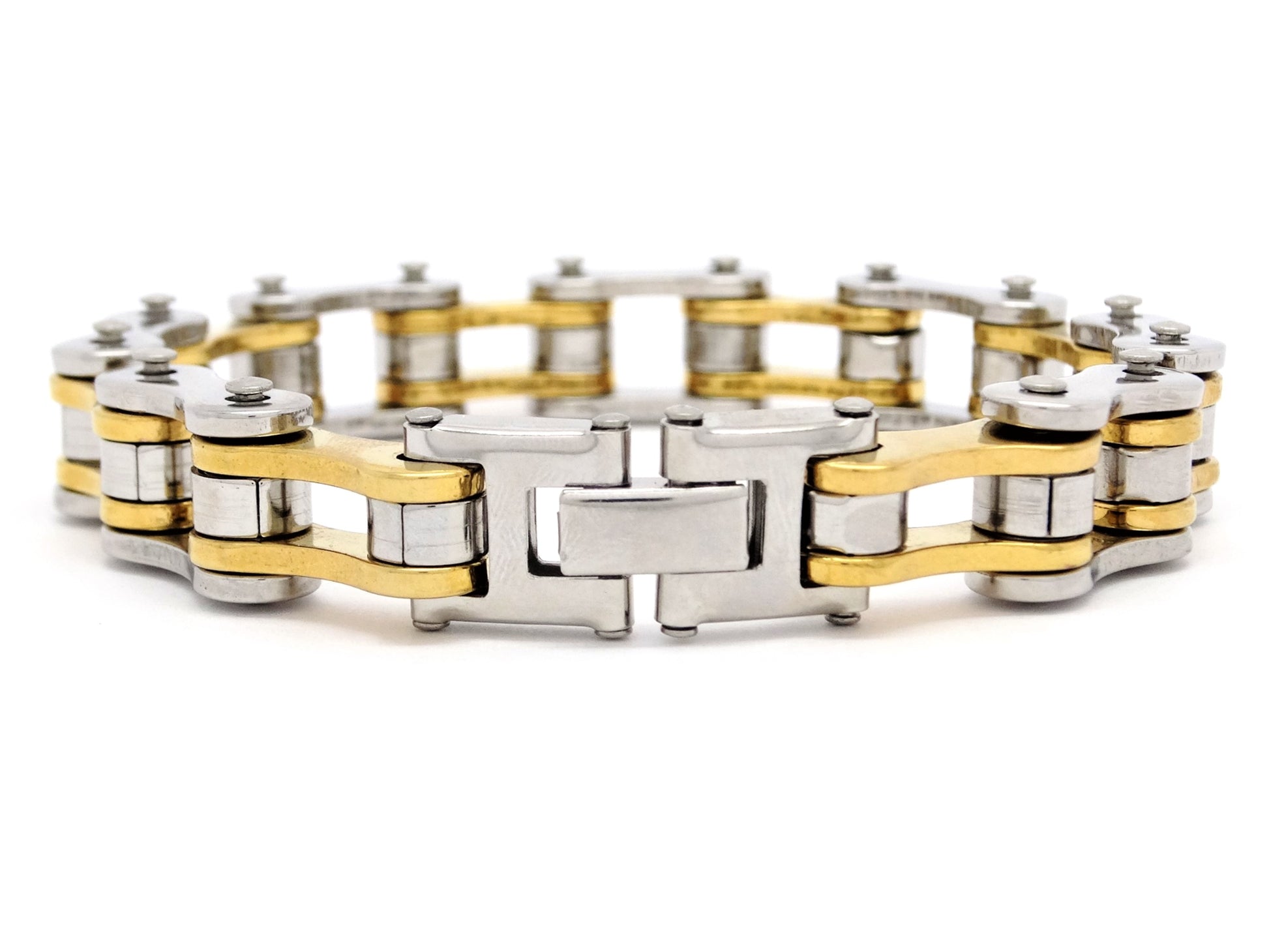 Stainless steel with gold inner links bike chain bracelet BACK