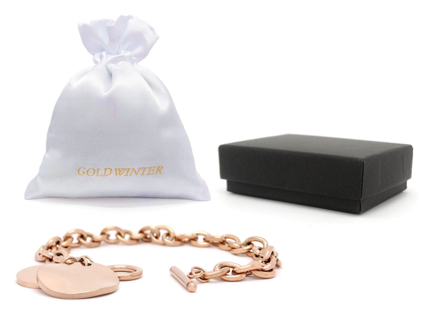 Rose gold cable chain round pendant bracelet GIFT BAG