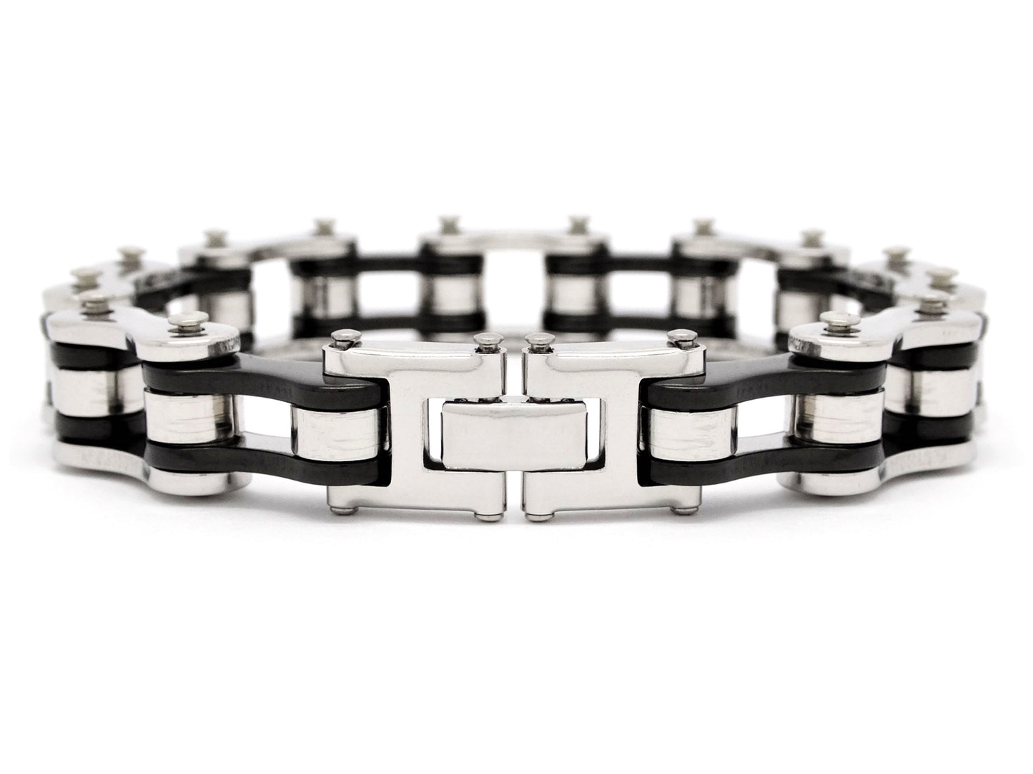 Stainless steel with black inner links bike chain bracelet BACK