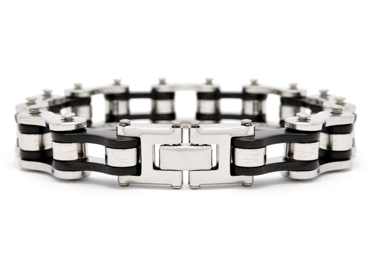 Stainless steel with black inner links bike chain bracelet BACK