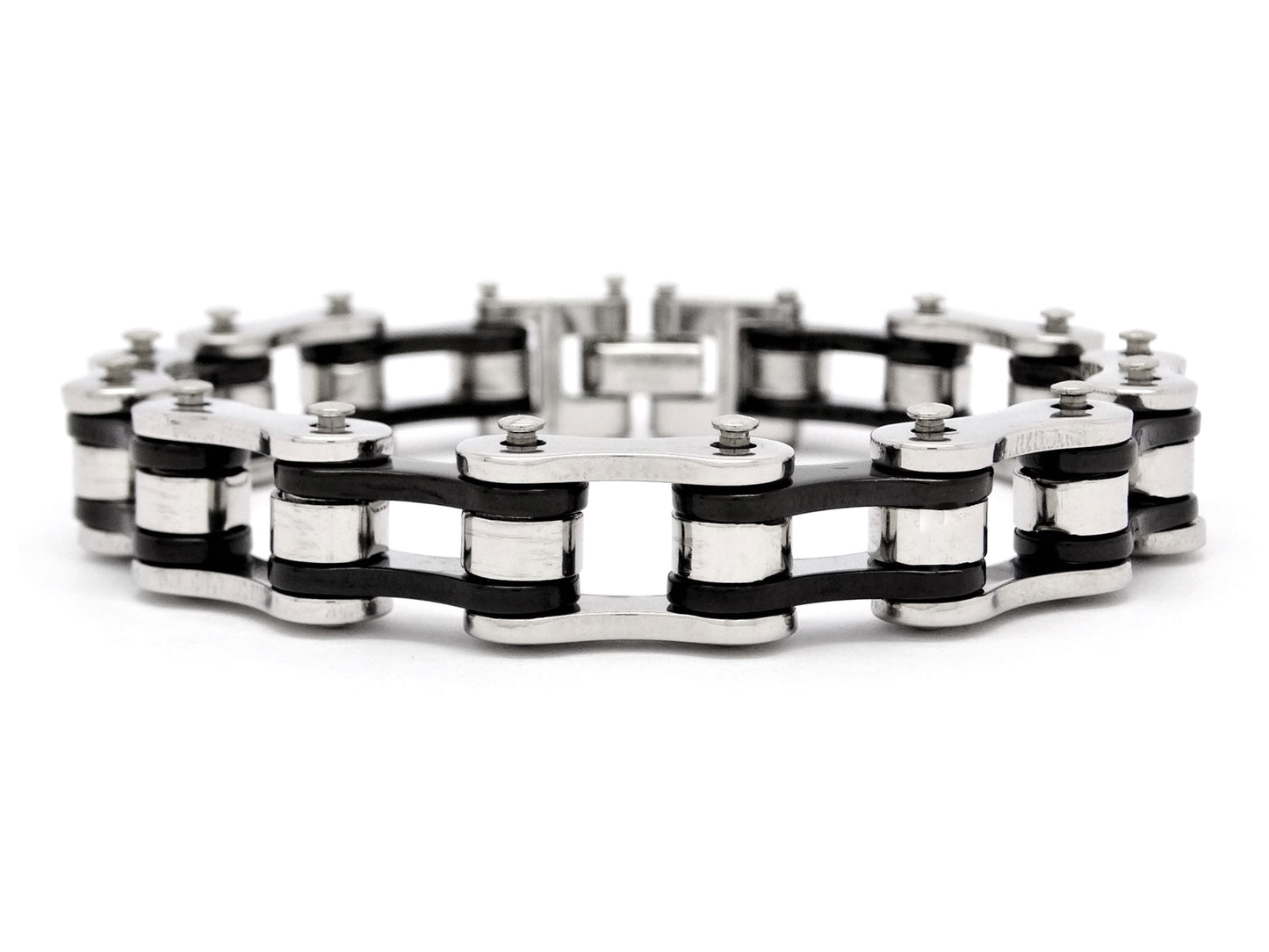 Stainless steel with black inner links bike chain bracelet MAIN
