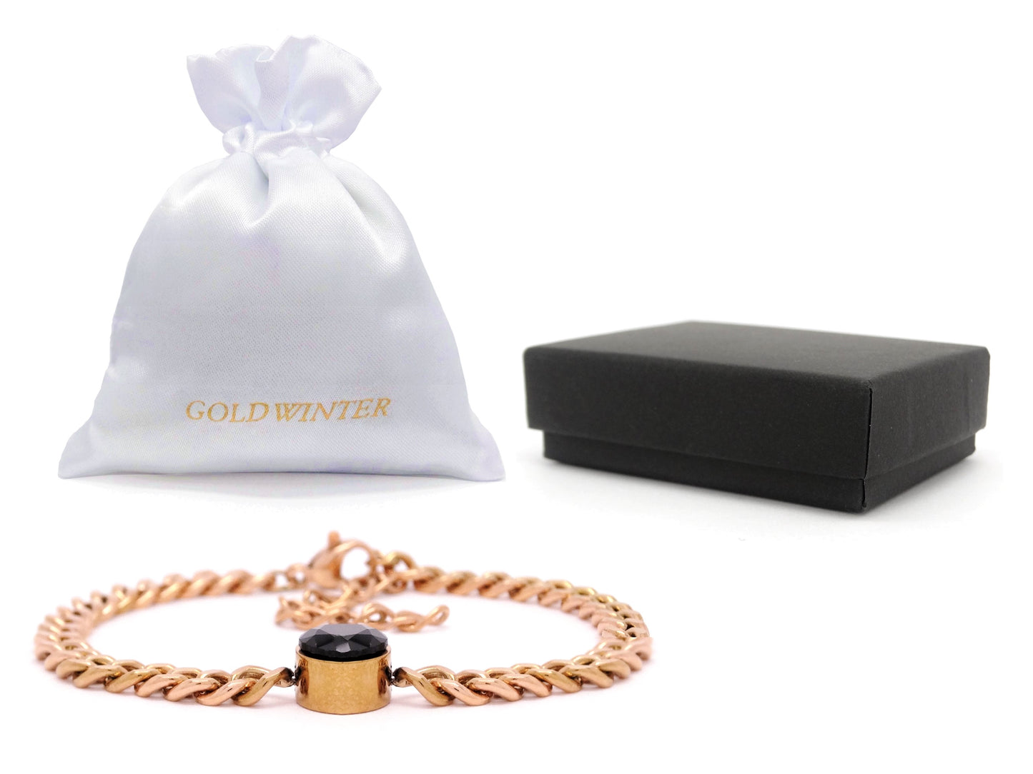 Rose Gold Black Moonstone Chain Bracelet GIFT BAG