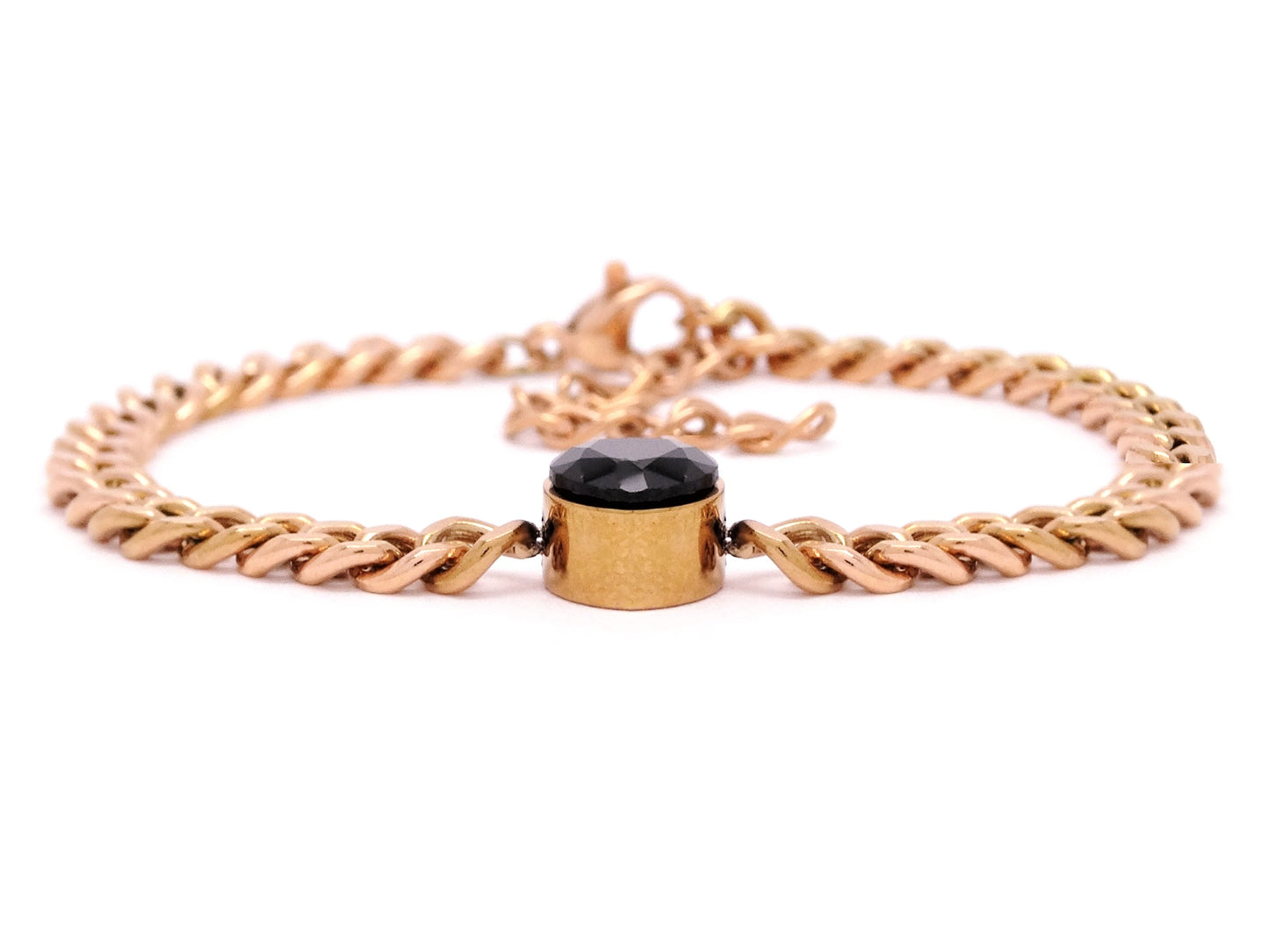 Rose Gold Black Moonstone Chain Bracelet SIDE