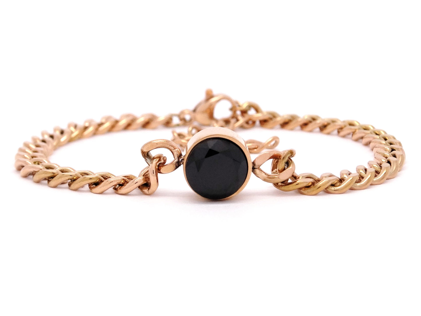 Rose Gold Black Moonstone Chain Bracelet MAIN