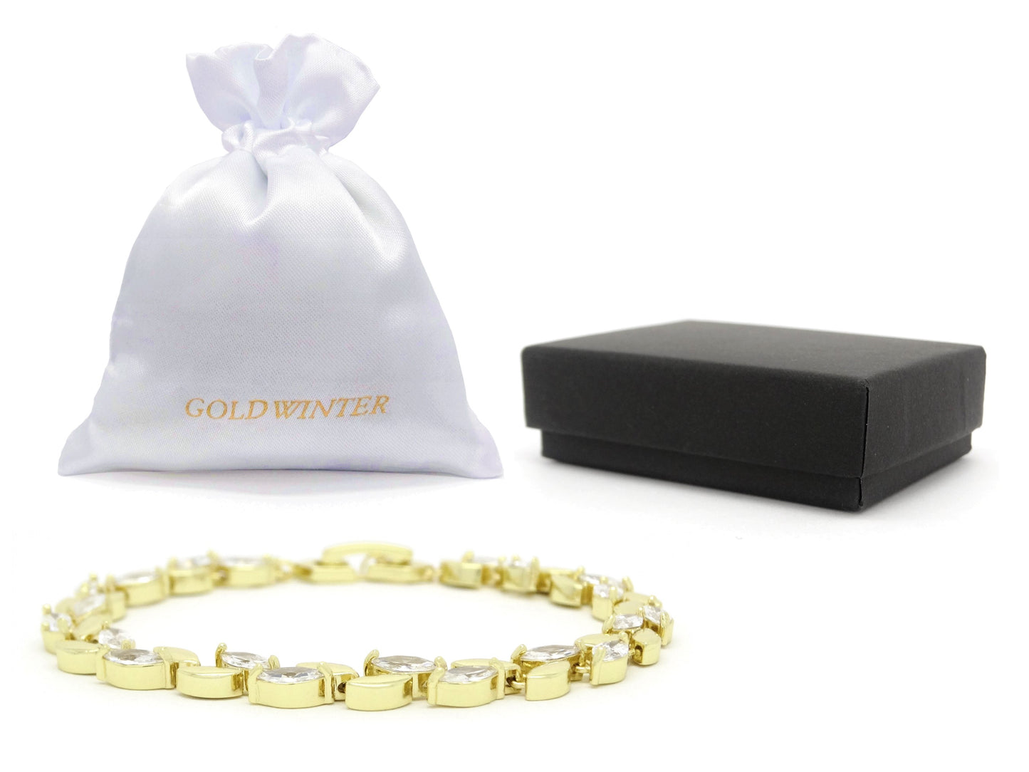 Marquise AAA White Gems Yellow Gold Bracelet GIFT BAG