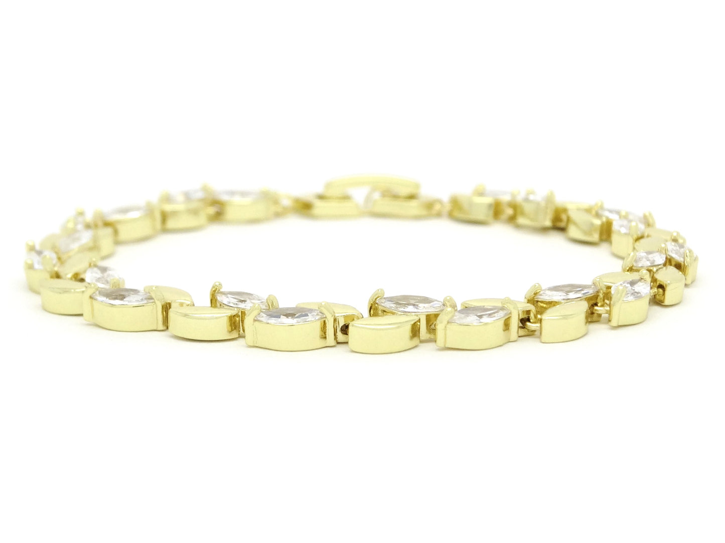 Marquise AAA White Gems Yellow Gold Bracelet SIDE