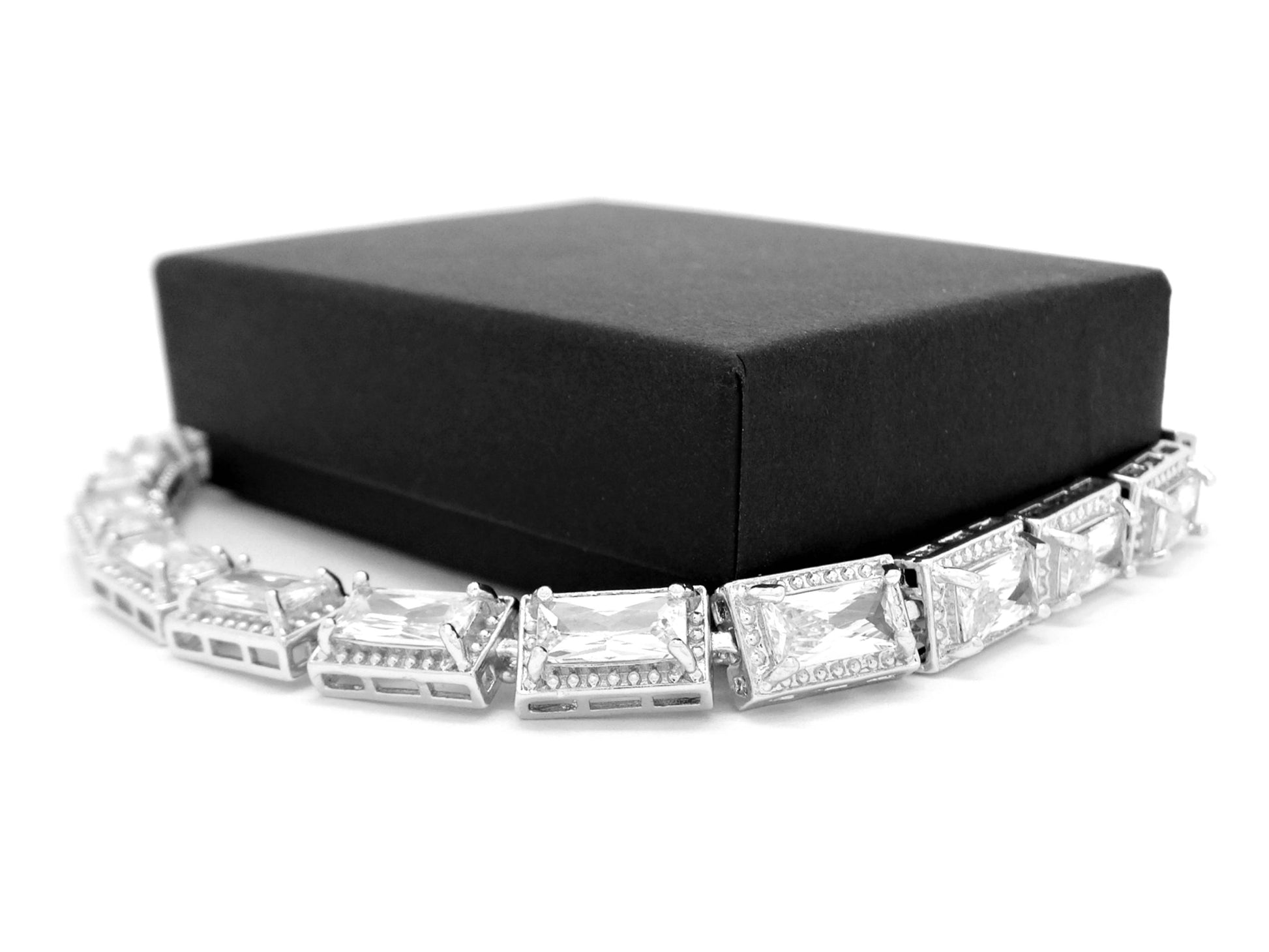 White Gold 14 Baguette Gems Tennis Bracelet GIFT BOX