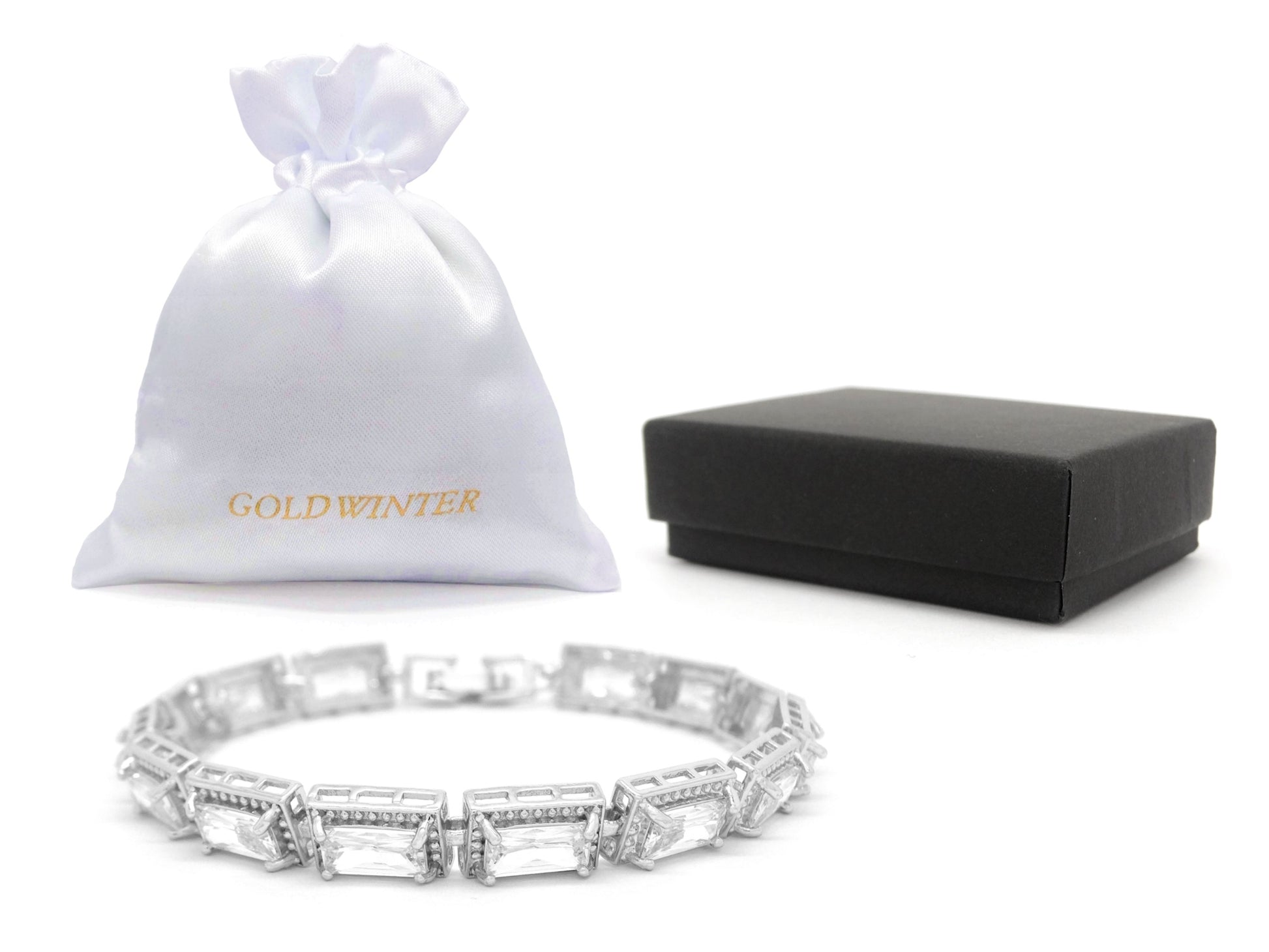 White Gold 14 Baguette Gems Tennis Bracelet GIFT BAG