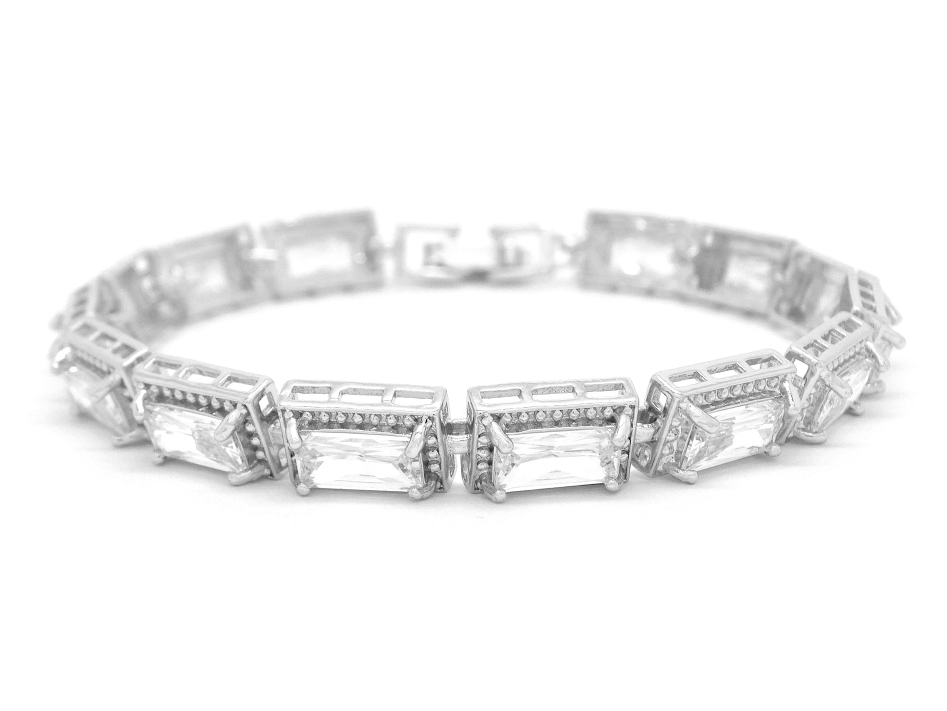 White Gold 14 Baguette Gems Tennis Bracelet MAIN