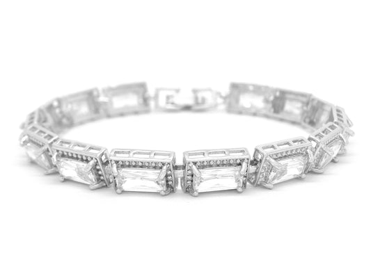 White Gold 14 Baguette Gems Tennis Bracelet MAIN