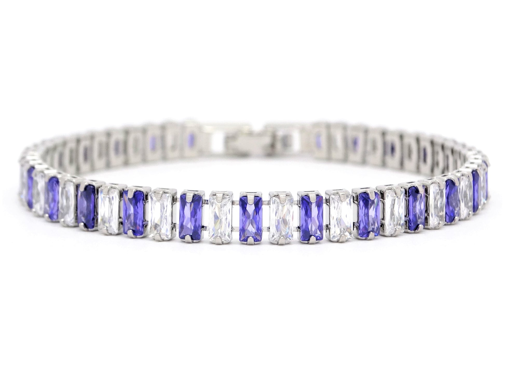 Purple And White Baguette Tennis Bracelet MAIN