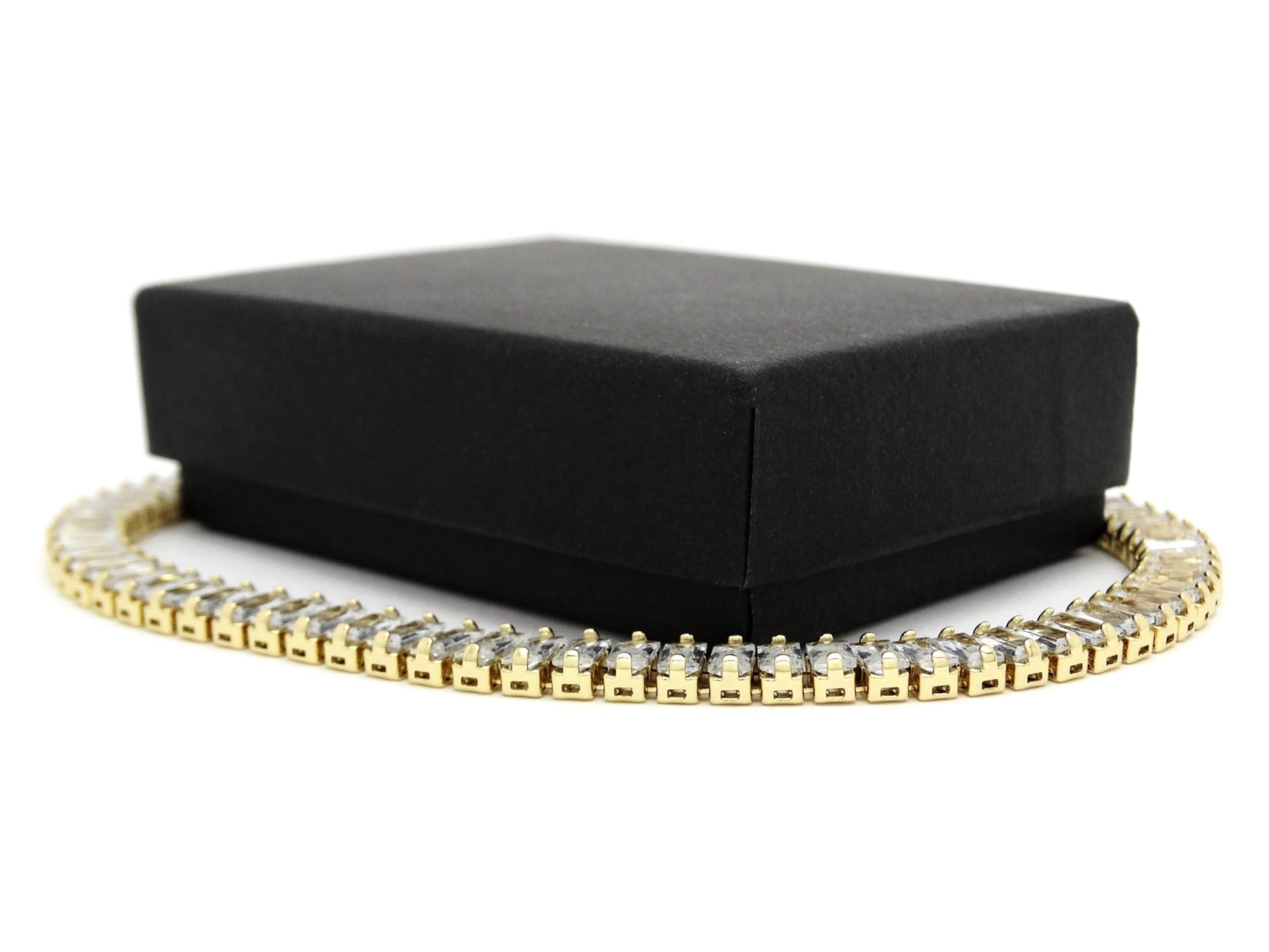 Yellow Gold Baguette Tennis Bracelet GIFT BOX