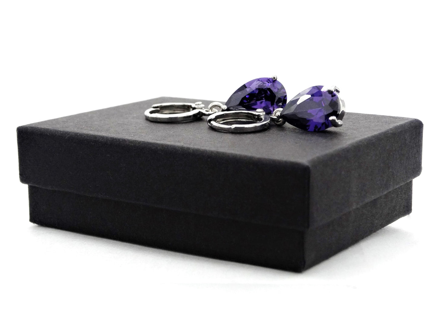 Purple raindrop white gold earrings GIFT BOX