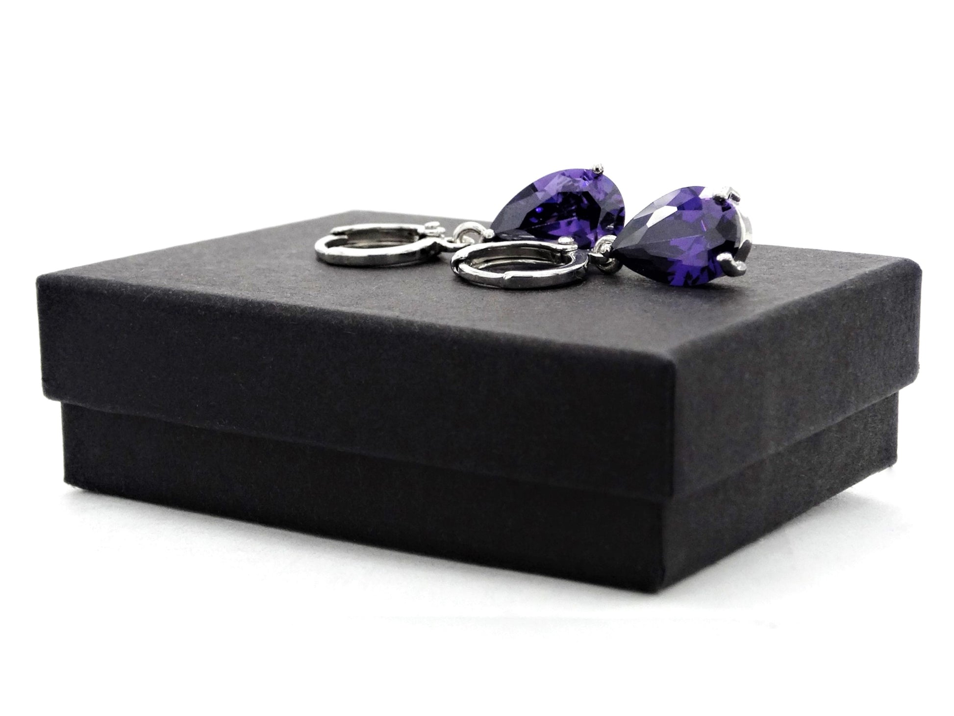 White gold purple pear gem necklace and earrings GIFT BOX