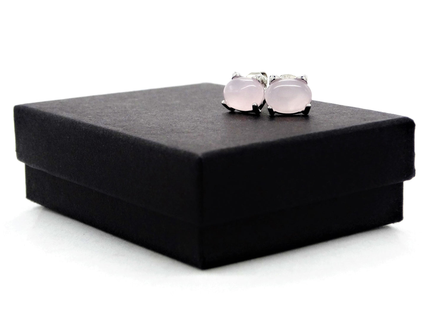 Sterling silver pink moonstone cat earrings GIFT BOX